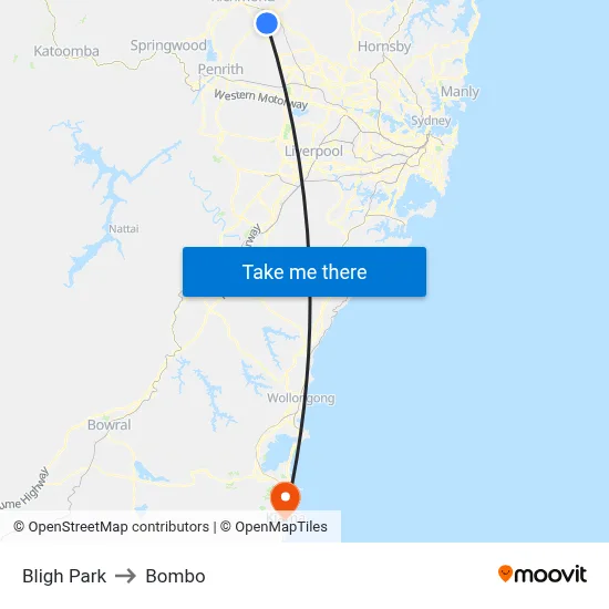 Bligh Park to Bombo map