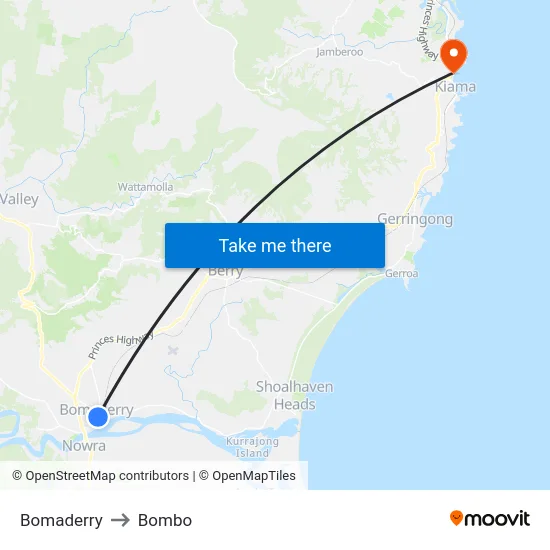 Bomaderry to Bombo map