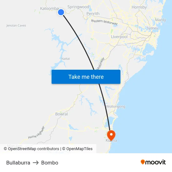 Bullaburra to Bombo map