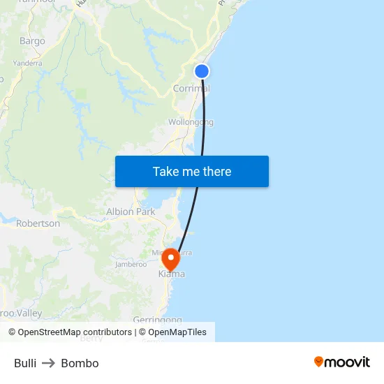 Bulli to Bombo map
