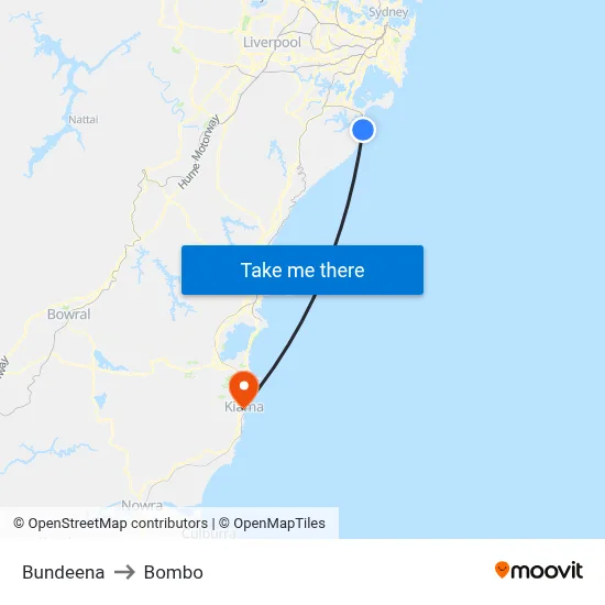 Bundeena to Bombo map