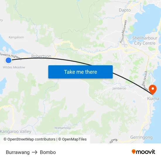 Burrawang to Bombo map