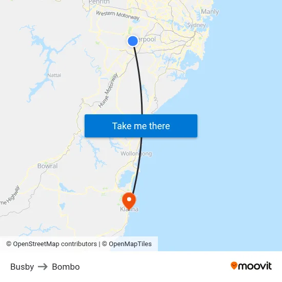 Busby to Bombo map