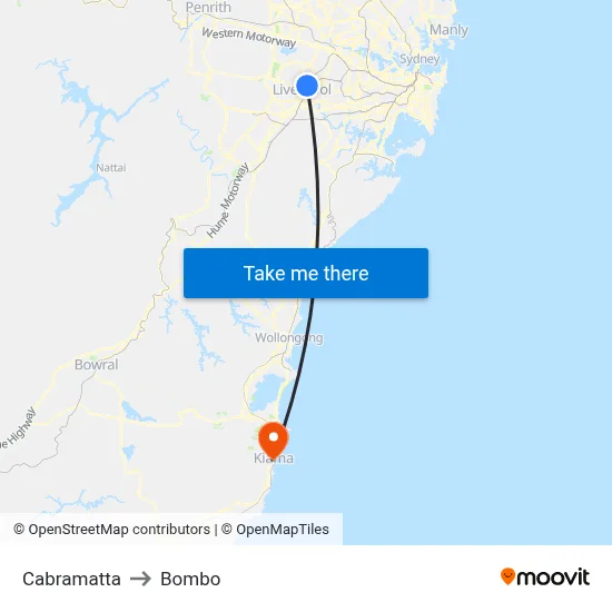 Cabramatta to Bombo map