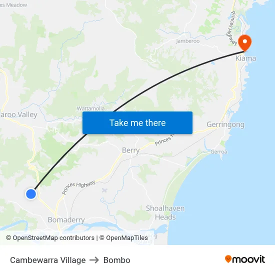 Cambewarra Village to Bombo map