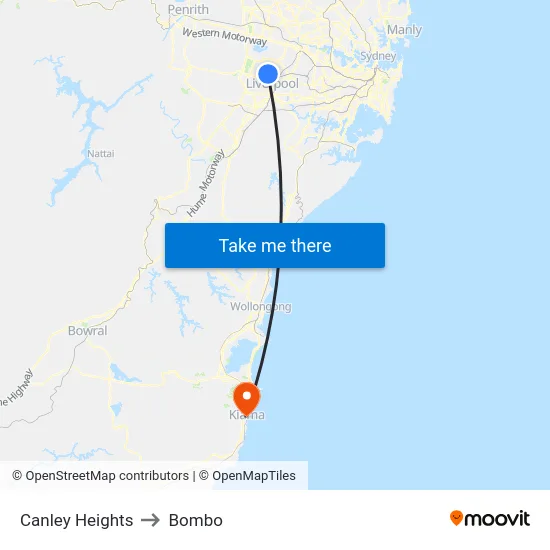 Canley Heights to Bombo map