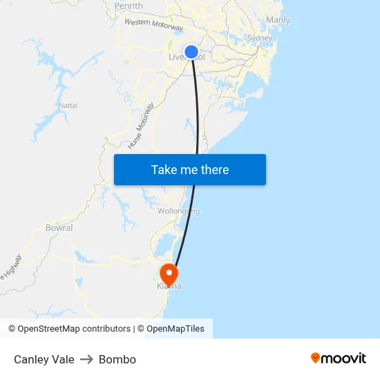 Canley Vale to Bombo map
