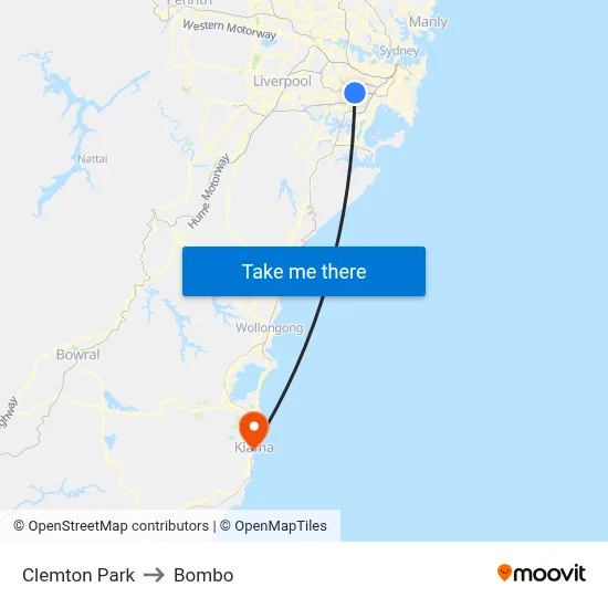 Clemton Park to Bombo map