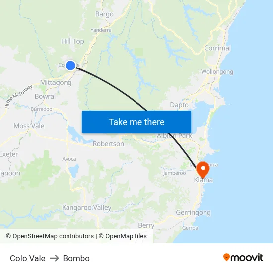 Colo Vale to Bombo map