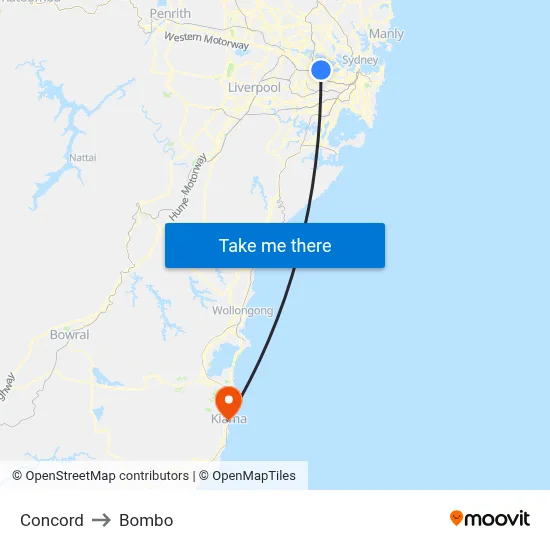 Concord to Bombo map