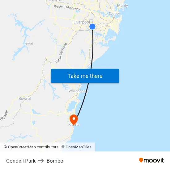 Condell Park to Bombo map