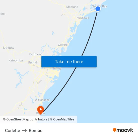 Corlette to Bombo map