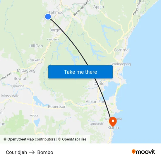 Couridjah to Bombo map