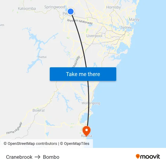 Cranebrook to Bombo map