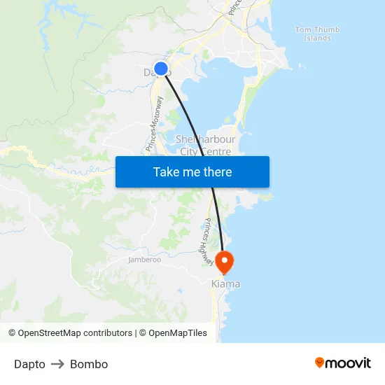 Dapto to Bombo map