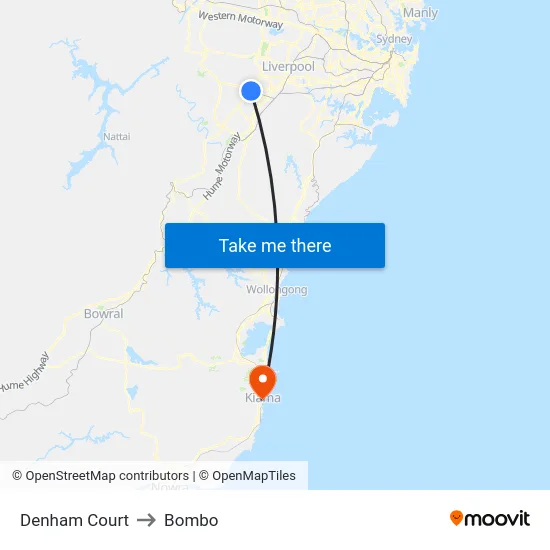 Denham Court to Bombo map