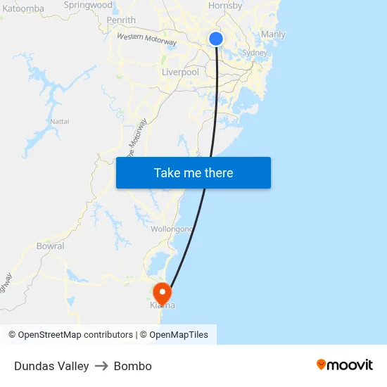 Dundas Valley to Bombo map