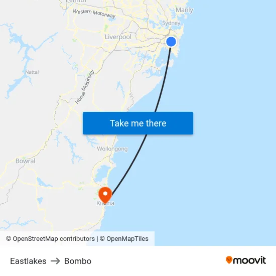 Eastlakes to Bombo map