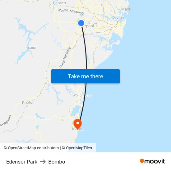 Edensor Park to Bombo map