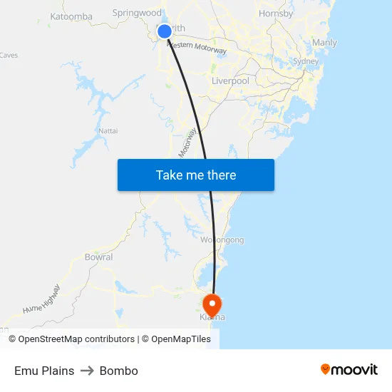 Emu Plains to Bombo map