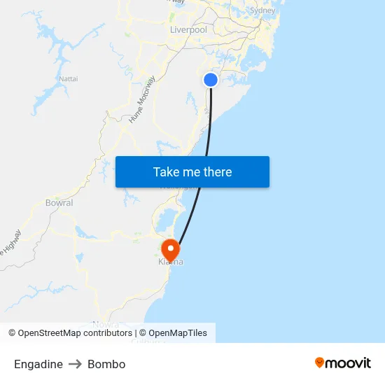 Engadine to Bombo map