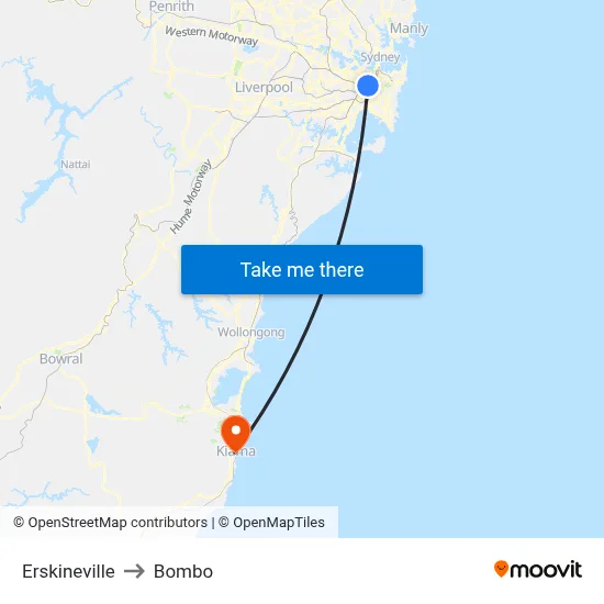 Erskineville to Bombo map