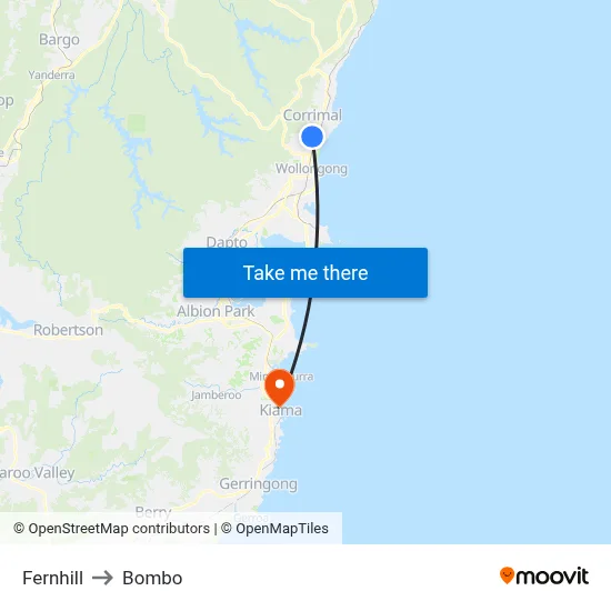 Fernhill to Bombo map