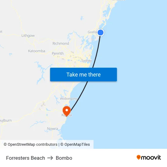 Forresters Beach to Bombo map