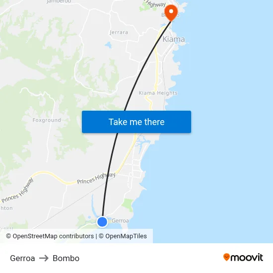 Gerroa to Bombo map