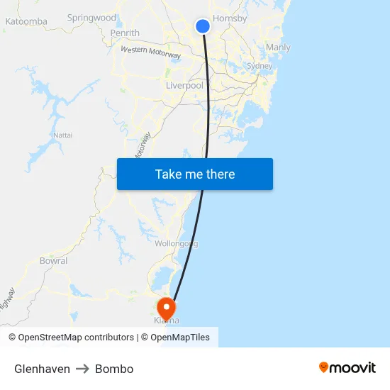 Glenhaven to Bombo map