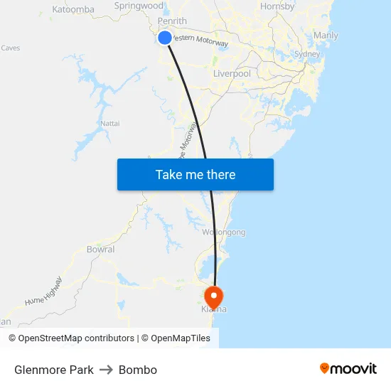 Glenmore Park to Bombo map