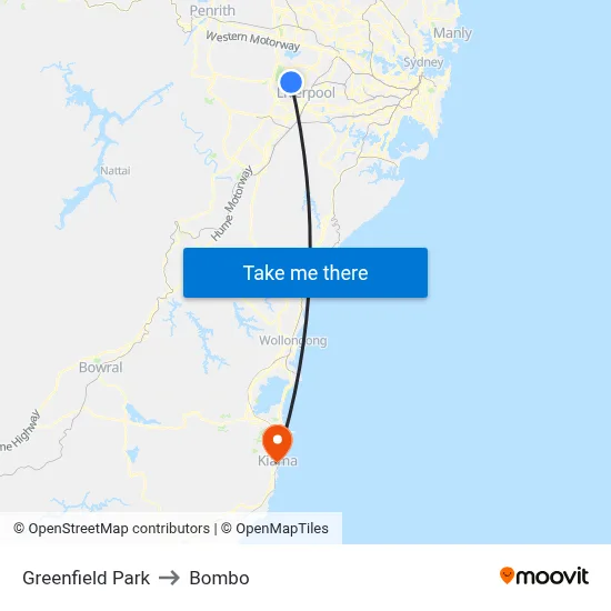 Greenfield Park to Bombo map
