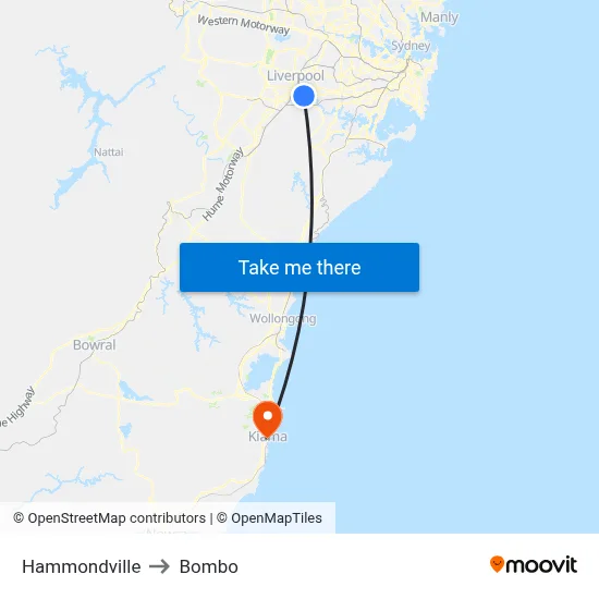 Hammondville to Bombo map
