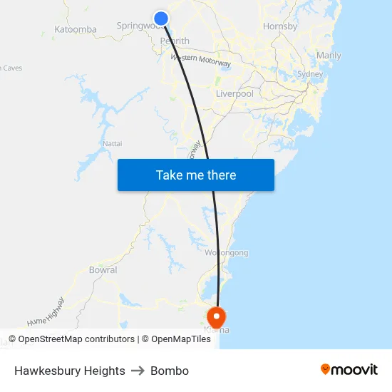 Hawkesbury Heights to Bombo map