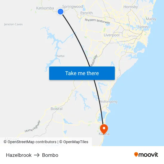 Hazelbrook to Bombo map
