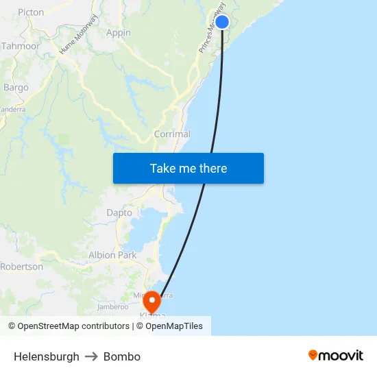 Helensburgh to Bombo map