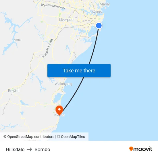 Hillsdale to Bombo map