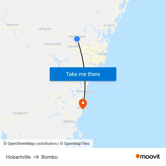 Hobartville to Bombo map