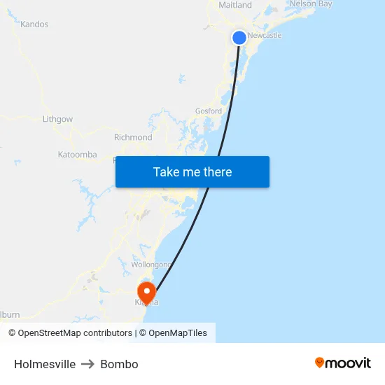 Holmesville to Bombo map