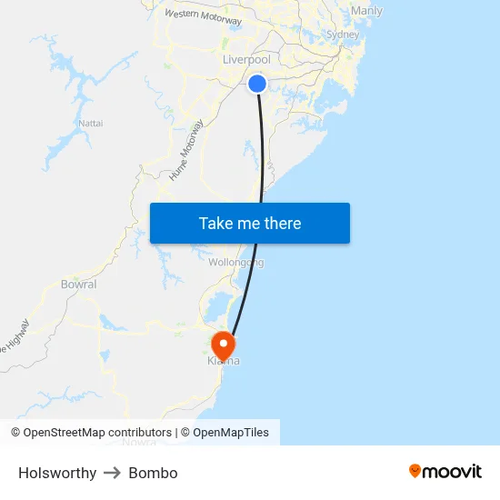 Holsworthy to Bombo map
