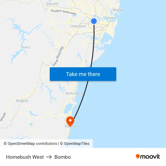 Homebush West to Bombo map