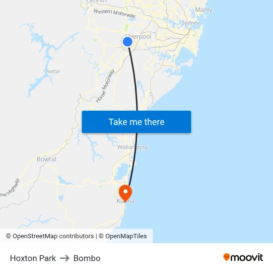 Hoxton Park to Bombo map