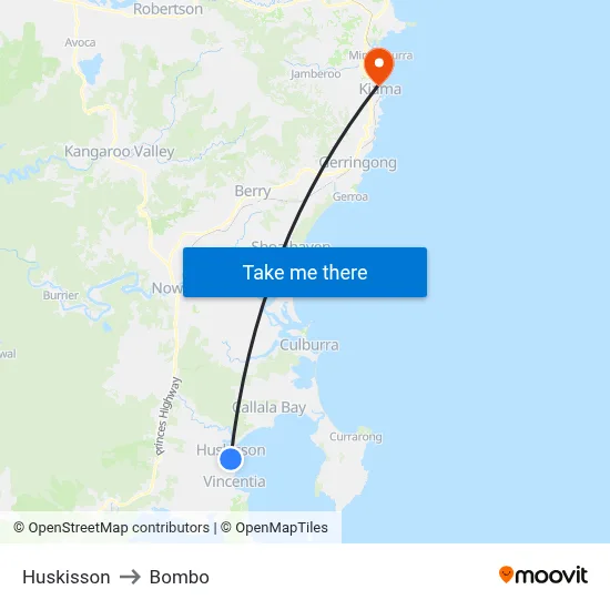 Huskisson to Bombo map