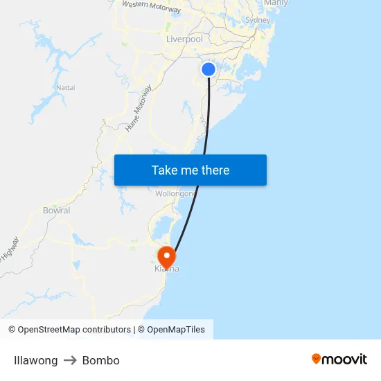 Illawong to Bombo map