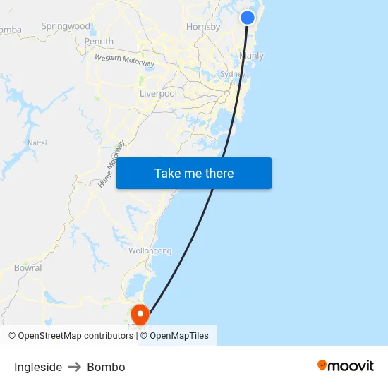 Ingleside to Bombo map