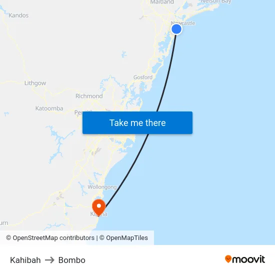 Kahibah to Bombo map