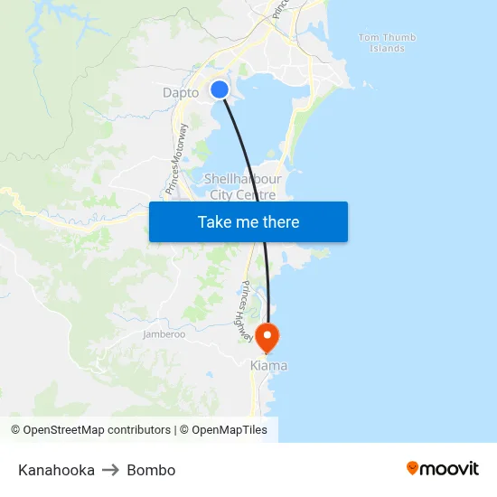 Kanahooka to Bombo map