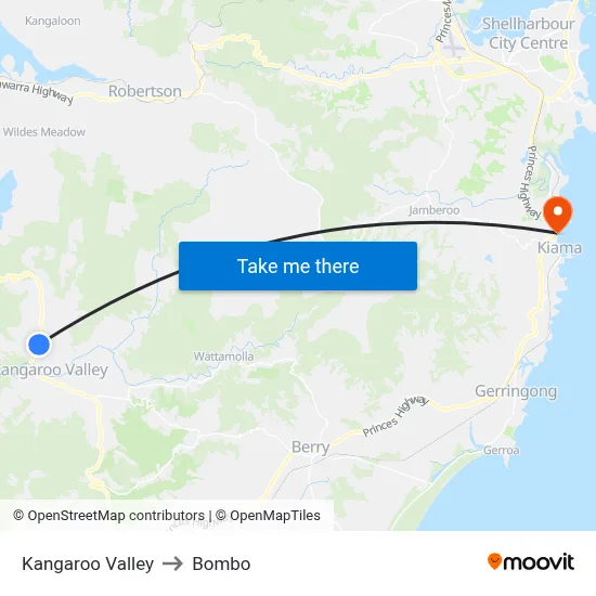 Kangaroo Valley to Bombo map