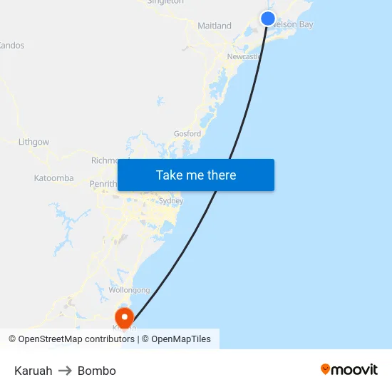 Karuah to Bombo map