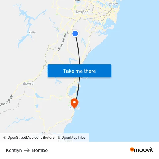 Kentlyn to Bombo map